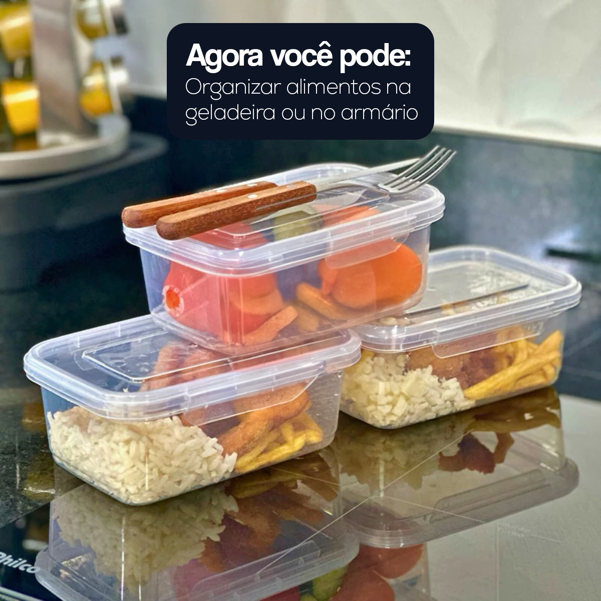 Kit 10 Marmitas Potes com Travas Laterais - Micro-ondas e Freezer
