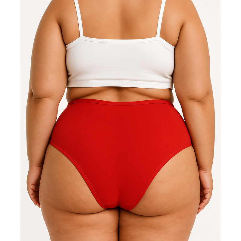 OFERTA - Kit com 5 Calcinhas Plus Size Modelagem Anatômica Cintura Alta com Lateral Dupla e Larga