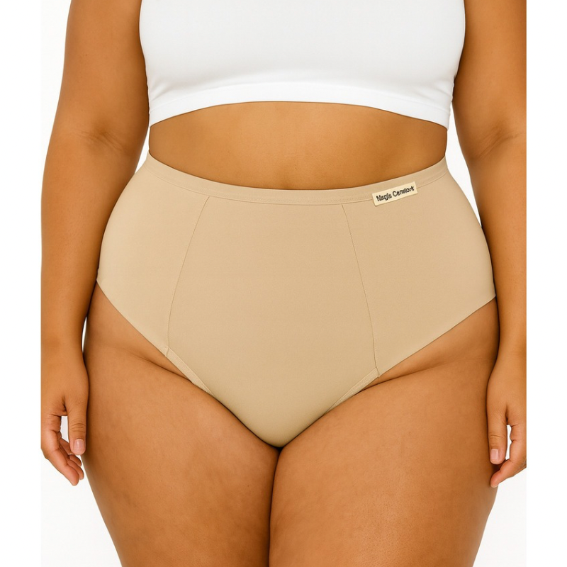 OFERTA - Kit com 5 Calcinhas Plus Size Modelagem Anatômica Cintura Alta com Lateral Dupla e Larga