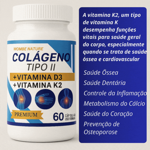 Kit 3 Colágeno tipo 2 - Cálcio, Magnésio, Vitamina D3, Vitamina K2 - 180 Cápsulas