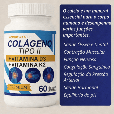 Kit 3 Colágeno tipo 2 - Cálcio, Magnésio, Vitamina D3, Vitamina K2 - 180 Cápsulas